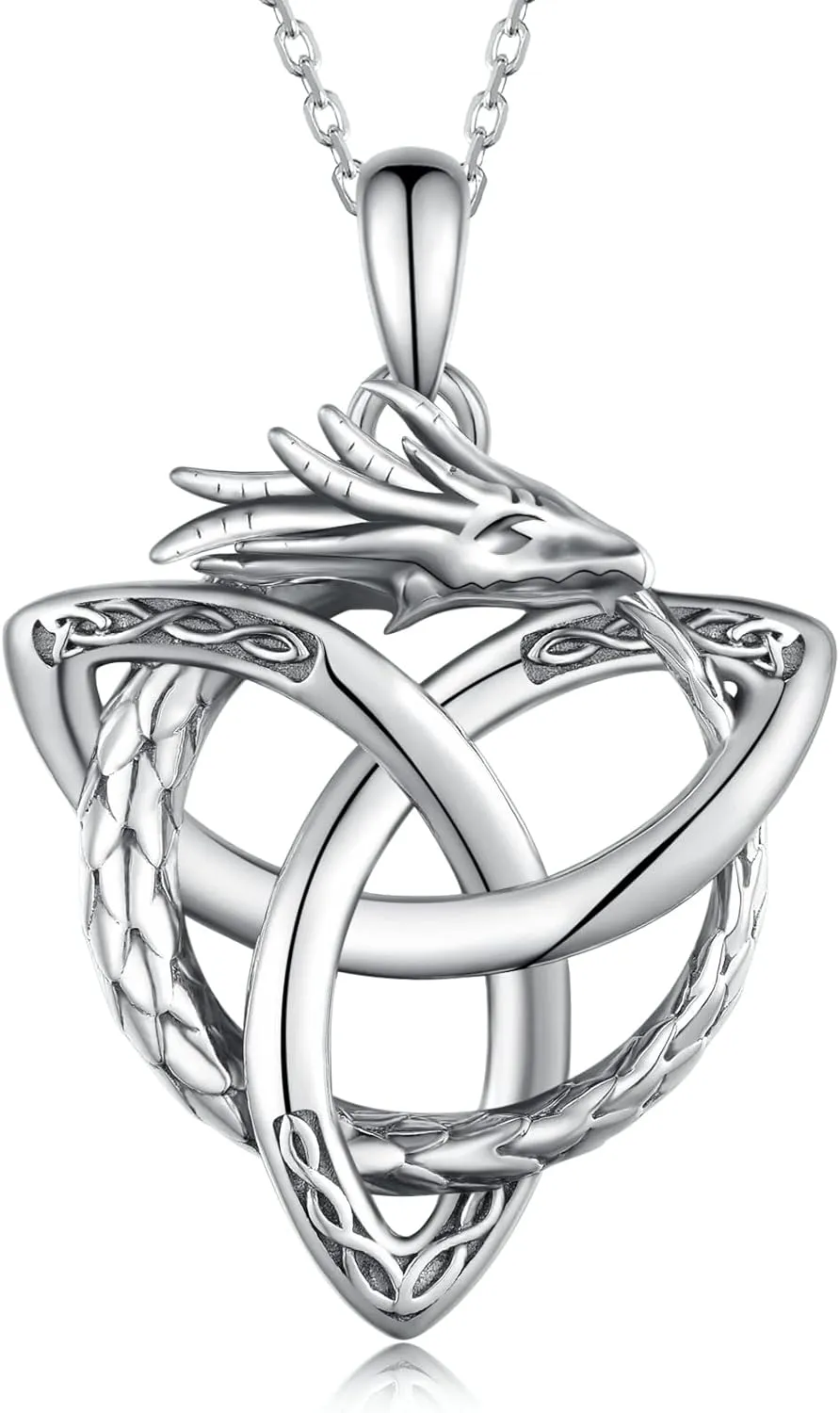 925 Sterling Silver Dragon Pendant Necklace - Celtic Knot Jewelry Gifts for Men and Women