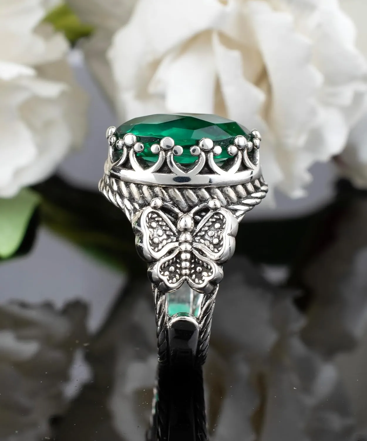 925 Sterling Silver Filigree Art Double Butterfly Detailed Women Cocktail Statement Ring, Gift Boxed