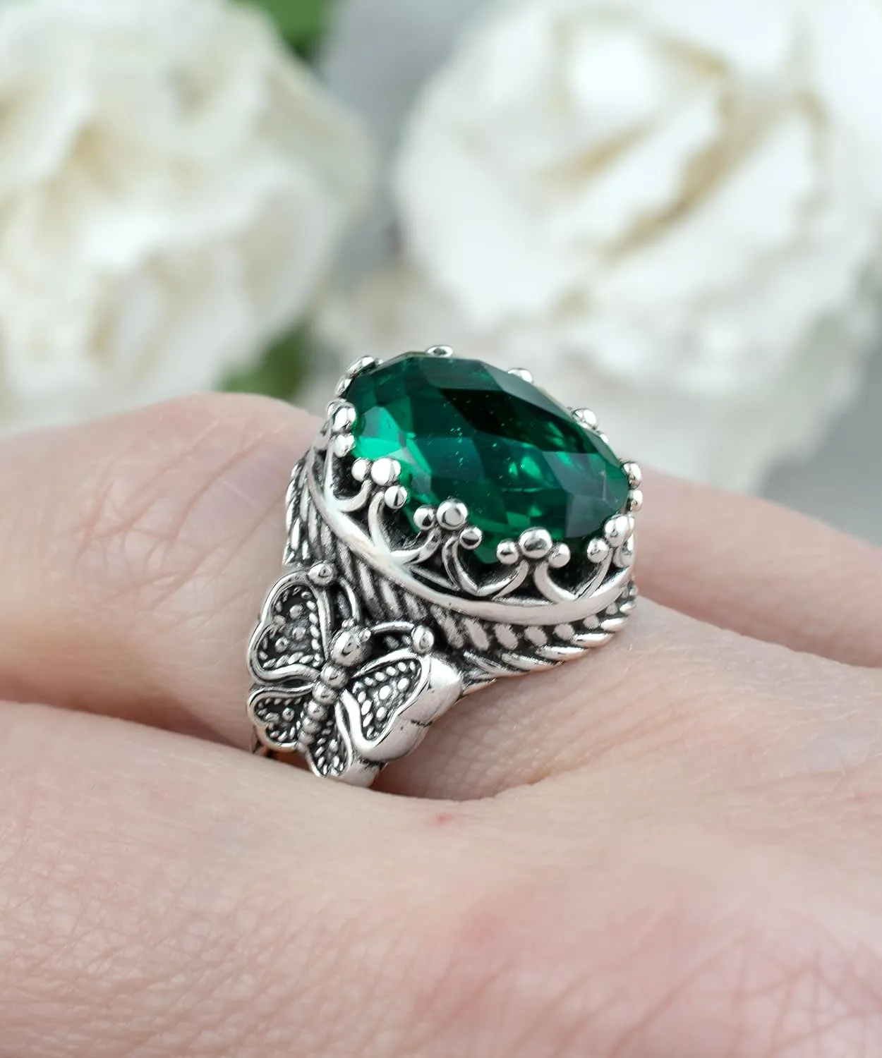 925 Sterling Silver Filigree Art Double Butterfly Detailed Women Cocktail Statement Ring, Gift Boxed