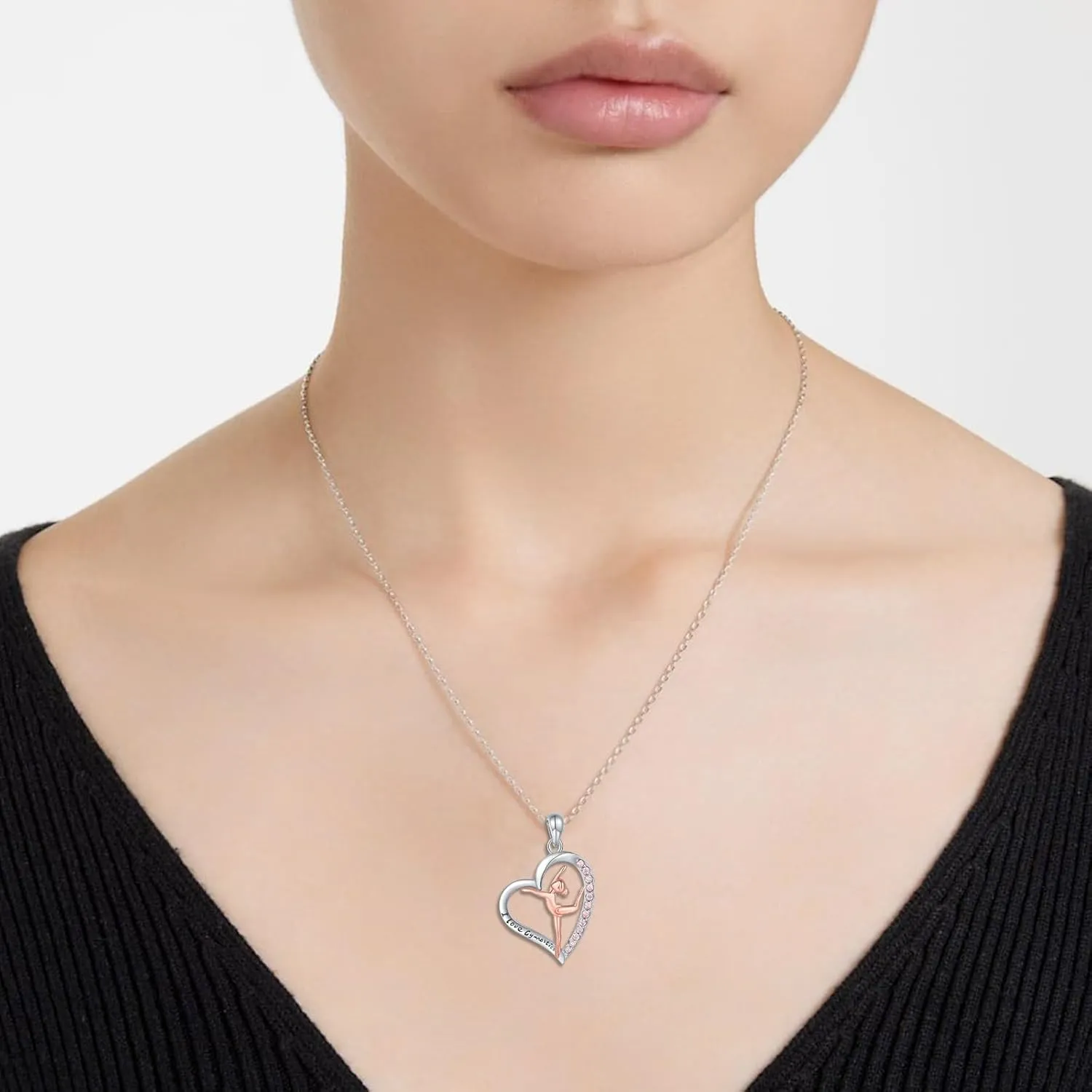 925 Sterling Silver Gymnastics Pendant Necklace for Daughter Gymnastics Gift for Daughter USA Gymnast Heart Pendant Jewelry Gift Gymnastics Sport Necklace Fashion Jewelry for Granddaughter Christmas Gift