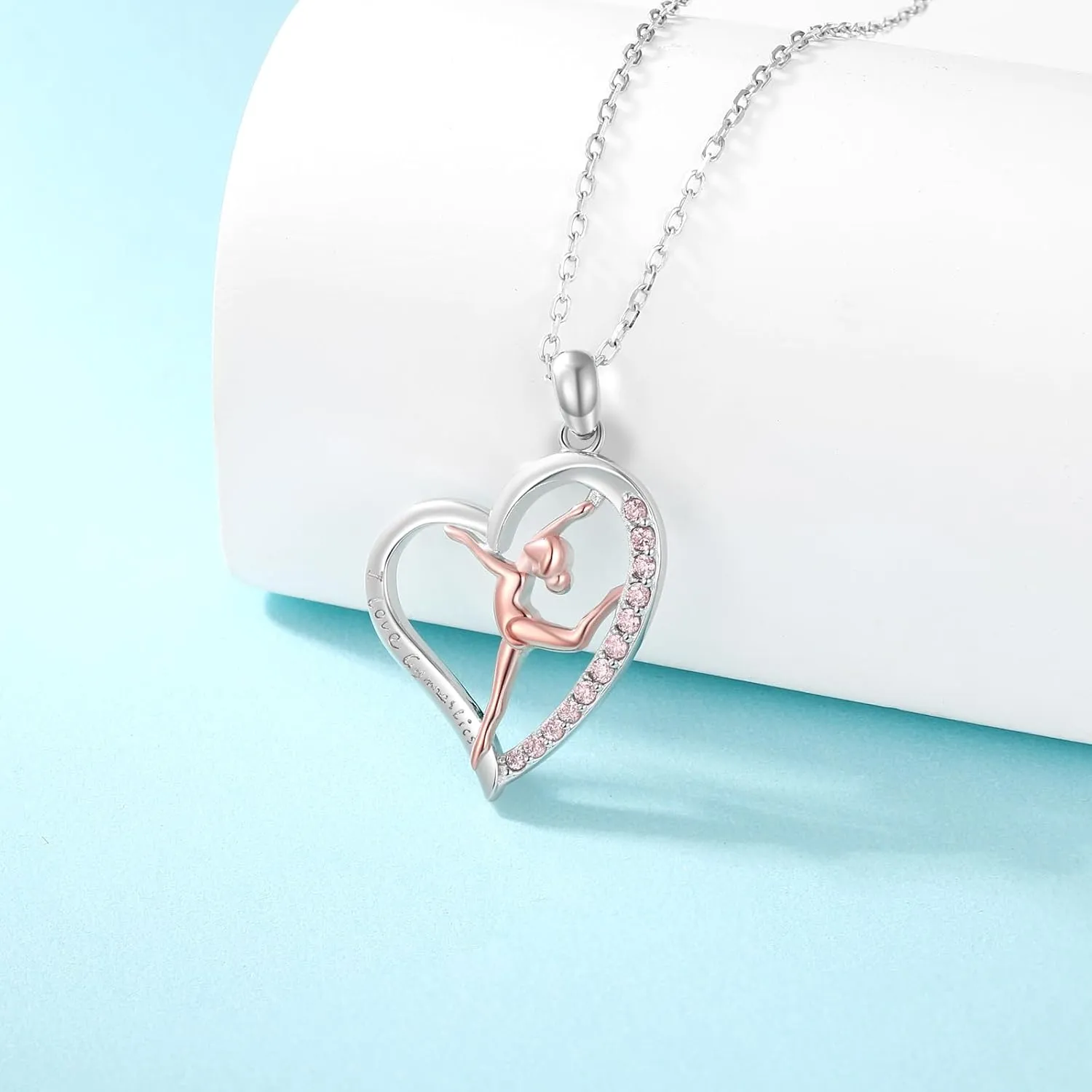 925 Sterling Silver Gymnastics Pendant Necklace for Daughter Gymnastics Gift for Daughter USA Gymnast Heart Pendant Jewelry Gift Gymnastics Sport Necklace Fashion Jewelry for Granddaughter Christmas Gift