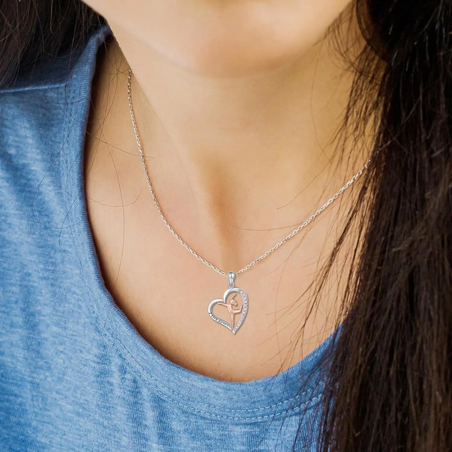 925 Sterling Silver Gymnastics Pendant Necklace for Daughter Gymnastics Gift for Daughter USA Gymnast Heart Pendant Jewelry Gift Gymnastics Sport Necklace Fashion Jewelry for Granddaughter Christmas Gift
