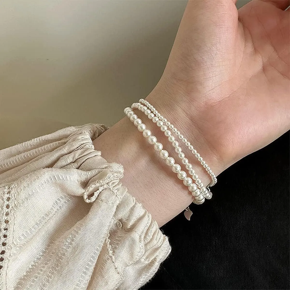 925 Sterling Silver Imitation Pearls Bracelet Classic Multiple Sizes of Faux Pearls Beaded Bracelets for Women Jewelry Gift