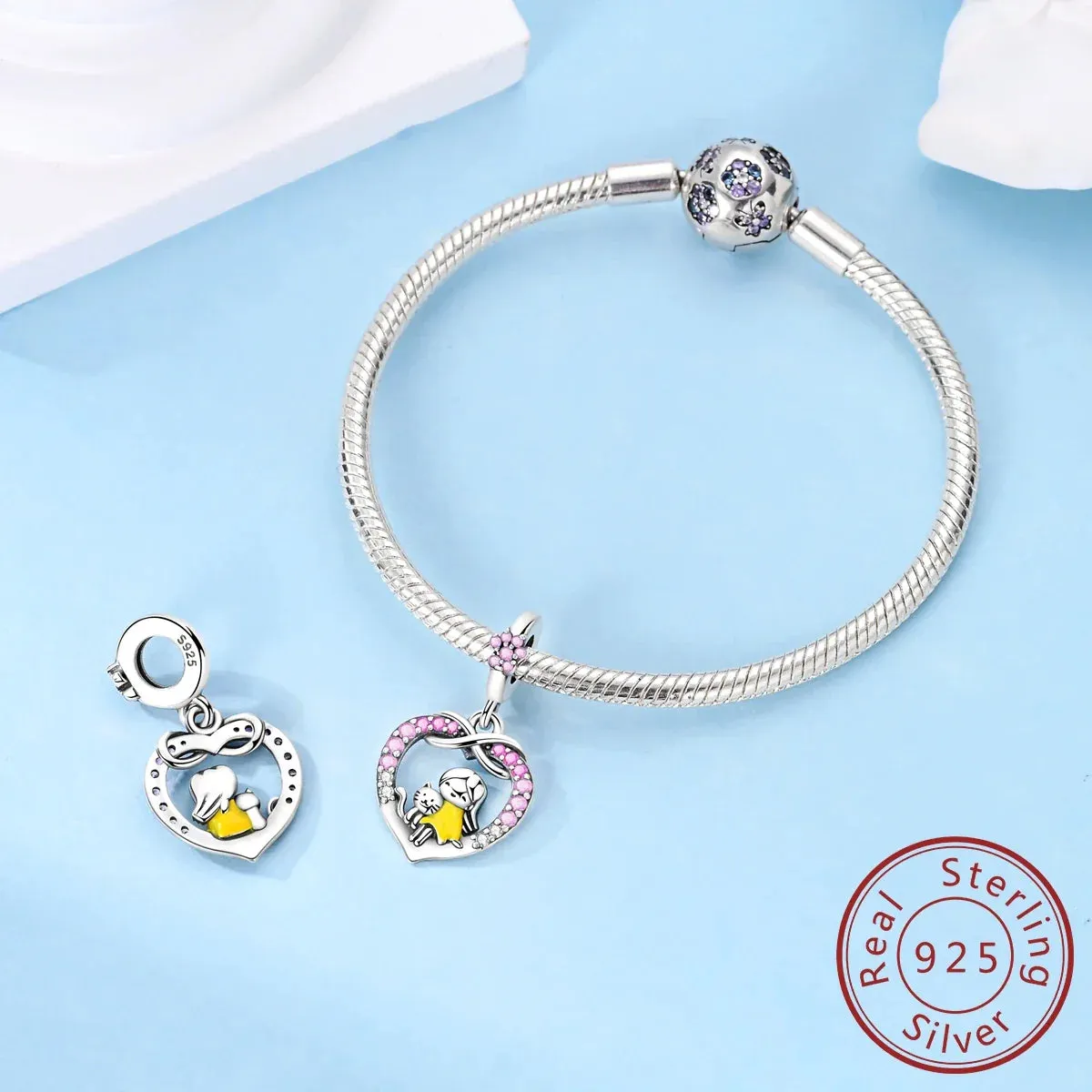 925 Sterling Silver Love Kitten Pendant Fits Bracelets Diy Jewelry For Women