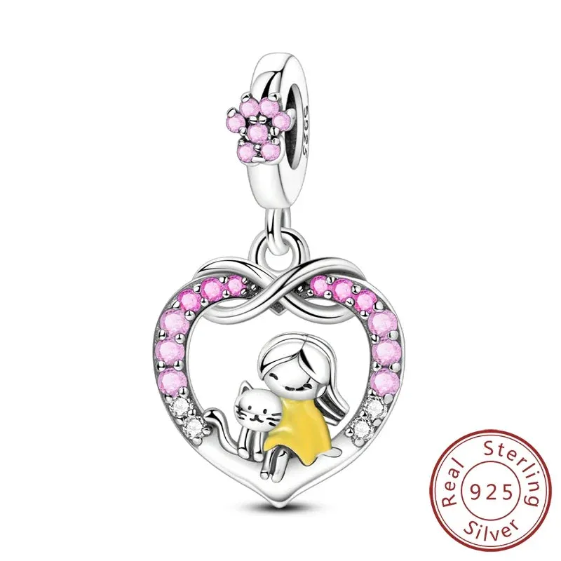 925 Sterling Silver Love Kitten Pendant Fits Bracelets Diy Jewelry For Women