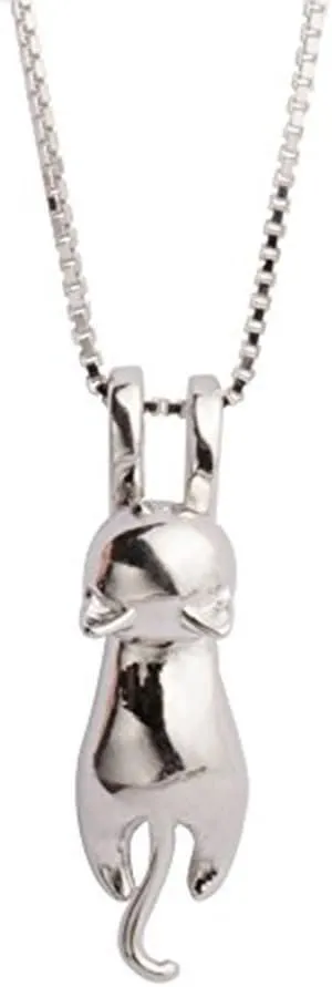 925 Sterling Silver Moon Cat Necklace Cat Pendant Necklace