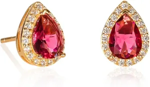 925 Sterling Silver Pear Shaped Earrings for Women with Pear-Cut White, Green, Blue, or Red Cubic Zirconia Stones, Cute Pear-Shaped Silver or Gold Stud Earrings for Women