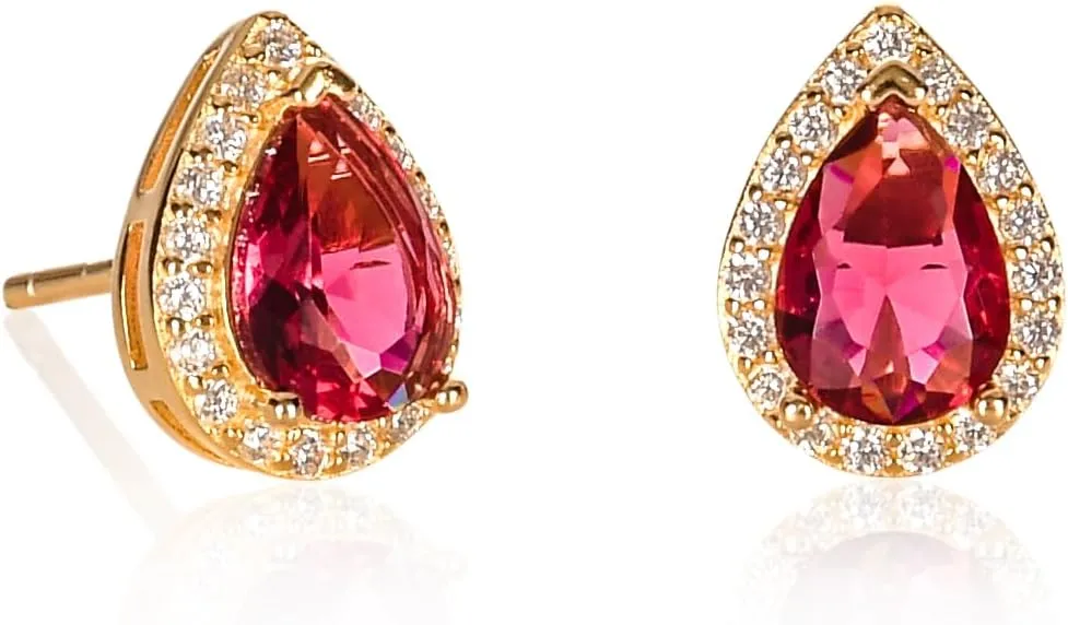 925 Sterling Silver Pear Shaped Earrings for Women with Pear-Cut White, Green, Blue, or Red Cubic Zirconia Stones, Cute Pear-Shaped Silver or Gold Stud Earrings for Women