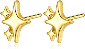 925 Sterling Silver Post Star Earrings | Hypoallergenic Small Stud Earrings for Women | Birthday Gift | White Gold Yellow Gold