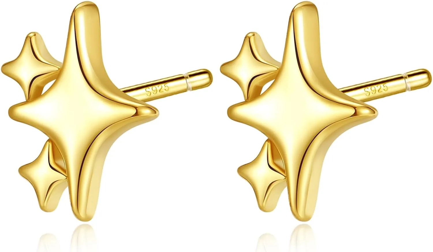 925 Sterling Silver Post Star Earrings | Hypoallergenic Small Stud Earrings for Women | Birthday Gift | White Gold Yellow Gold
