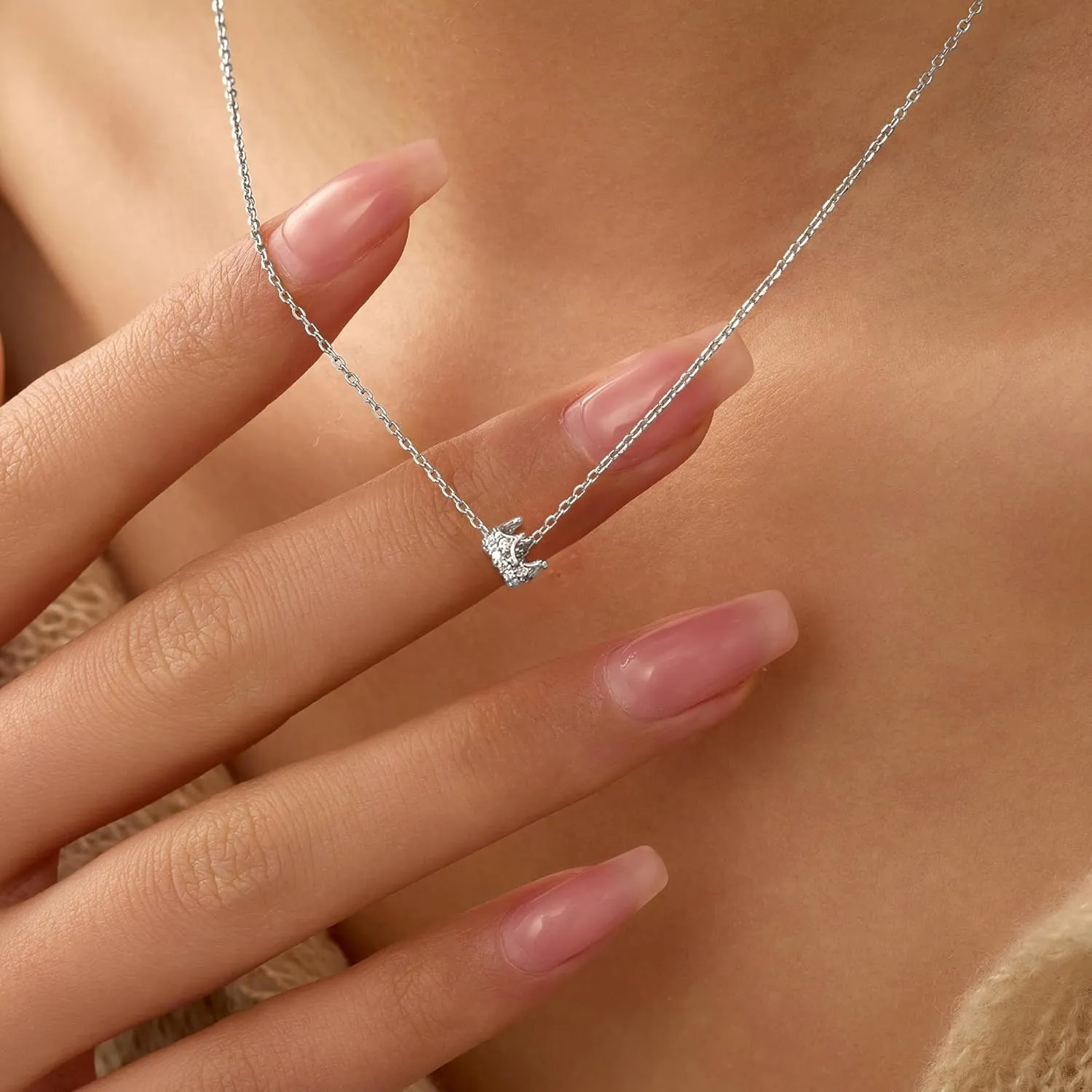 925 Sterling Silver Princess Crown Charm Necklace for Women Round CZ Queen Dainty Pendant Luck Necklace 14K Gold Plated Royal Delicate Crystal Choker Cute to Daughter Mother Wedding Birthday Jewelry