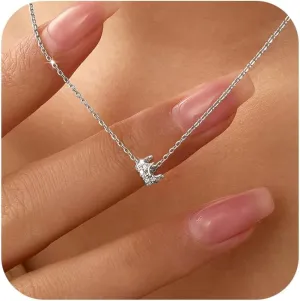925 Sterling Silver Princess Crown Charm Necklace for Women Round CZ Queen Dainty Pendant Luck Necklace 14K Gold Plated Royal Delicate Crystal Choker Cute to Daughter Mother Wedding Birthday Jewelry