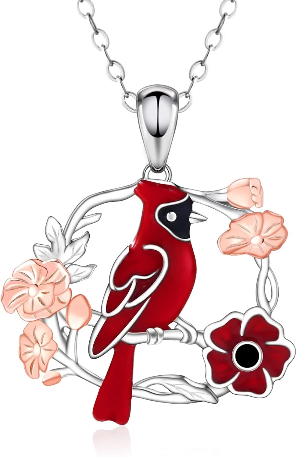 925 Sterling Silver Red Cardinal Necklace for Women Red Bird Cardinal Pendant Red Poppy Bird Necklace Memorial Sympathy Jewelry Gift for Loss of Loved One