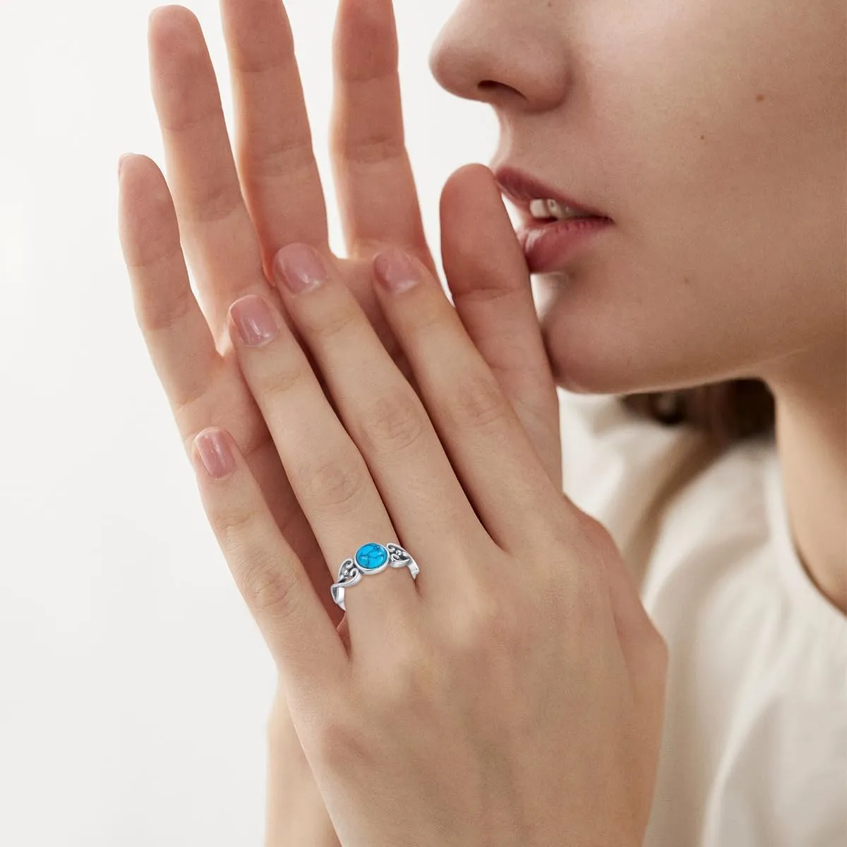 925 Sterling Silver Round Turquoise Ring Vintage Boho Rings Oxidized Wrap Ring Victorian Style Jewelry Gifts for Women