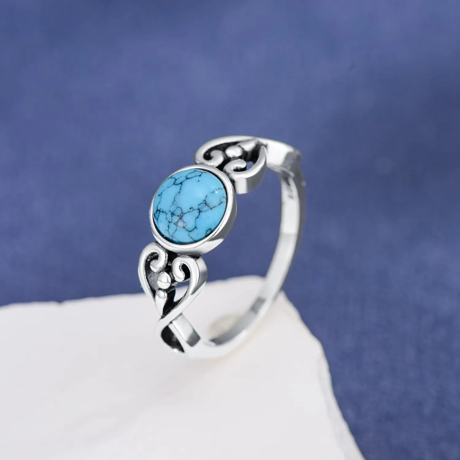 925 Sterling Silver Round Turquoise Ring Vintage Boho Rings Oxidized Wrap Ring Victorian Style Jewelry Gifts for Women