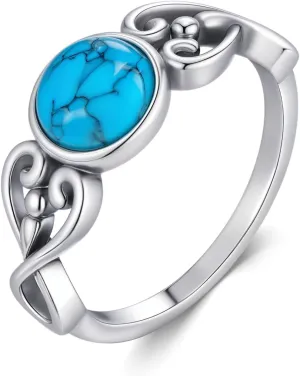 925 Sterling Silver Round Turquoise Ring Vintage Boho Rings Oxidized Wrap Ring Victorian Style Jewelry Gifts for Women