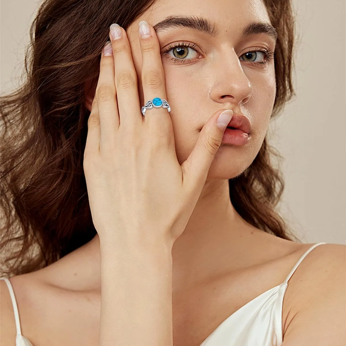 925 Sterling Silver Round Turquoise Ring Vintage Boho Rings Oxidized Wrap Ring Victorian Style Jewelry Gifts for Women