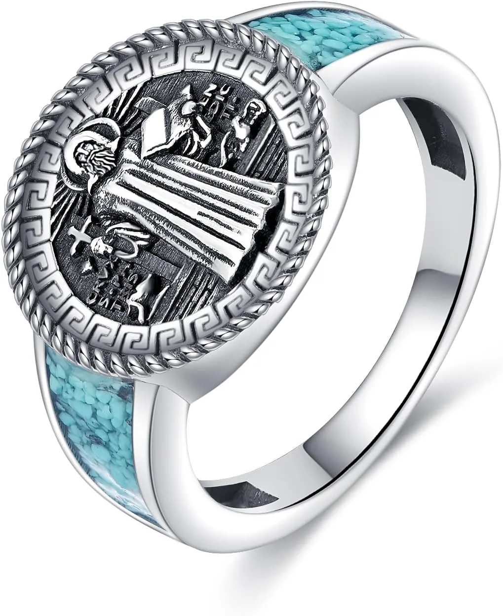925 Sterling Silver Saint Ring St. Michael/Benedict The Great Protector Archangel Defeating Satan Religious Amulet Signet Ring Saint Jewelry Gifts for Men Women