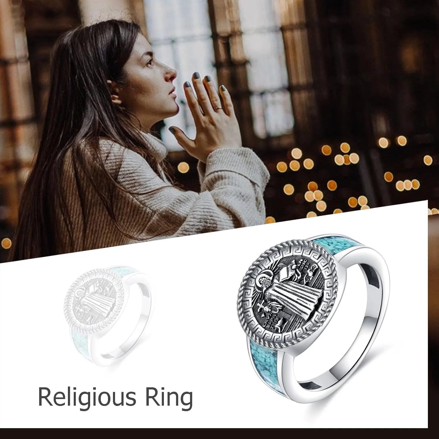 925 Sterling Silver Saint Ring St. Michael/Benedict The Great Protector Archangel Defeating Satan Religious Amulet Signet Ring Saint Jewelry Gifts for Men Women