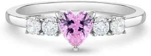 925 Sterling Silver Size 2-5 Brilliant Clear Round & Pink Heart Cubic Zirconia Rings for Girls - Fashionable CZ Ring Bands for Preteens & Teens - Cute Heart Jewelries for Young Girl's Daily Accessory