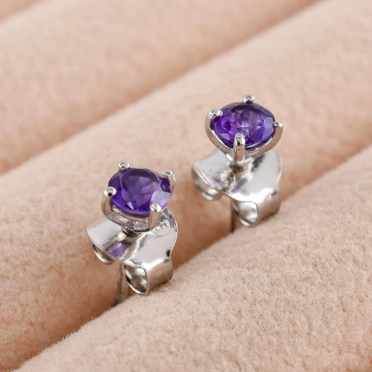 925 Sterling Silver Stud Earrings For Women & Girls, 4mm Hypoallergenic Stud, Birthstone, Cartilage Earring, Solitaire, Valentine's Day (amethyst)