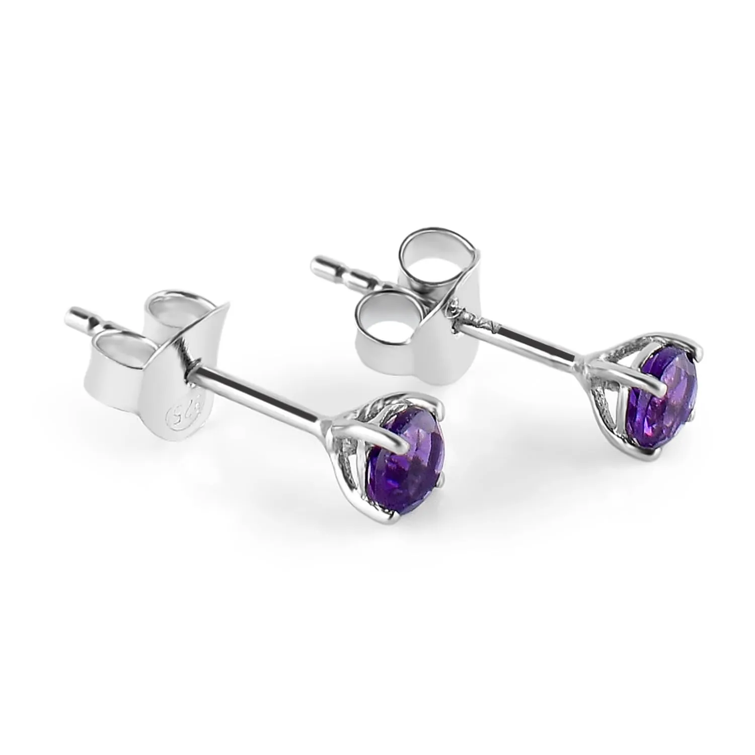 925 Sterling Silver Stud Earrings For Women & Girls, 4mm Hypoallergenic Stud, Birthstone, Cartilage Earring, Solitaire, Valentine's Day (amethyst)