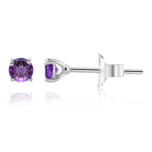 925 Sterling Silver Stud Earrings For Women & Girls, 4mm Hypoallergenic Stud, Birthstone, Cartilage Earring, Solitaire, Valentine's Day (amethyst)