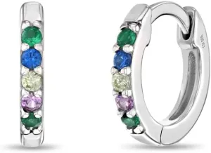 925 Sterling Silver Tiny Multicolor Cubic Zirconia Rainbow Hoop Earrings For Little Girls - Beautiful & Small Rainbow Colored Hoop Earrings For Young Girls - Stunning Jewelry Birthday Gifts For Girls