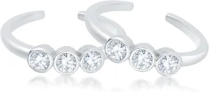 925 Sterling Silver Toe Ring 1.00 Carat Round Cut Cubic Zirconia Adjustable Women's Toe Ring In 14K White Gold Plated.