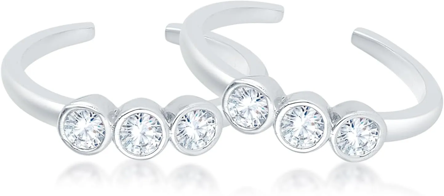 925 Sterling Silver Toe Ring 1.00 Carat Round Cut Cubic Zirconia Adjustable Women's Toe Ring In 14K White Gold Plated.