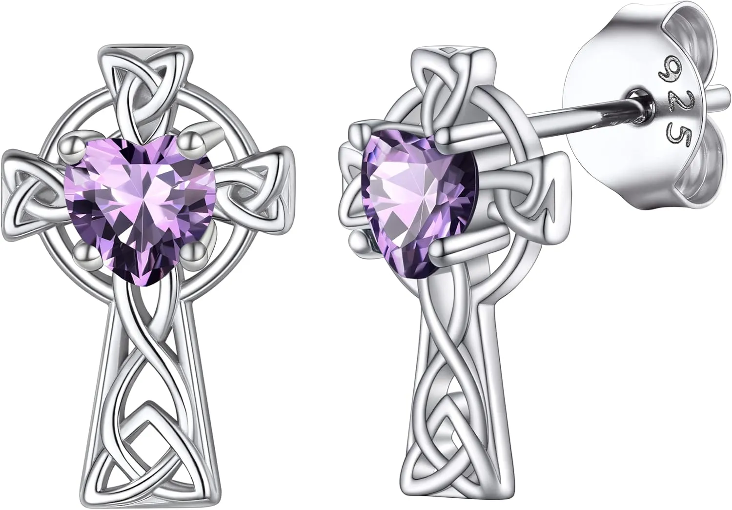 925 Sterling Silver Vintage Celtic Cross Stud Earrings for Women, Birthstone Earrings Jan - Dec, Hypoallergenic, Come Box