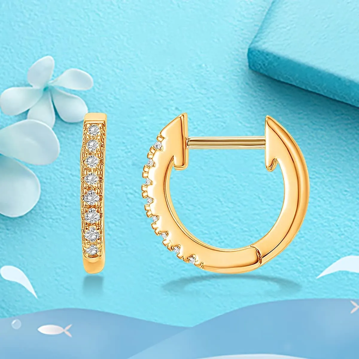 925 Sterling Silver White Rose Gold Plated Hoop Copper Earrings with Cubic Zirconia Cuff Earrings Huggie Stud for Women (White Gold)