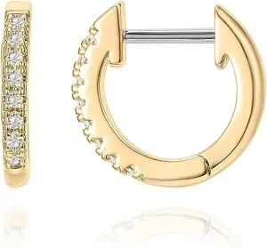 925 Sterling Silver White Rose Gold Plated Hoop Copper Earrings with Cubic Zirconia Cuff Earrings Huggie Stud for Women (White Gold)