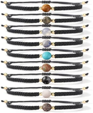 9Pcs Solar System Constellation Sign Beaded Black Bracelets Set for Women Men Adjustable Star Natural Crystal Healing Jewelry Birthday Friendship Gift for Lovers Mom Sister