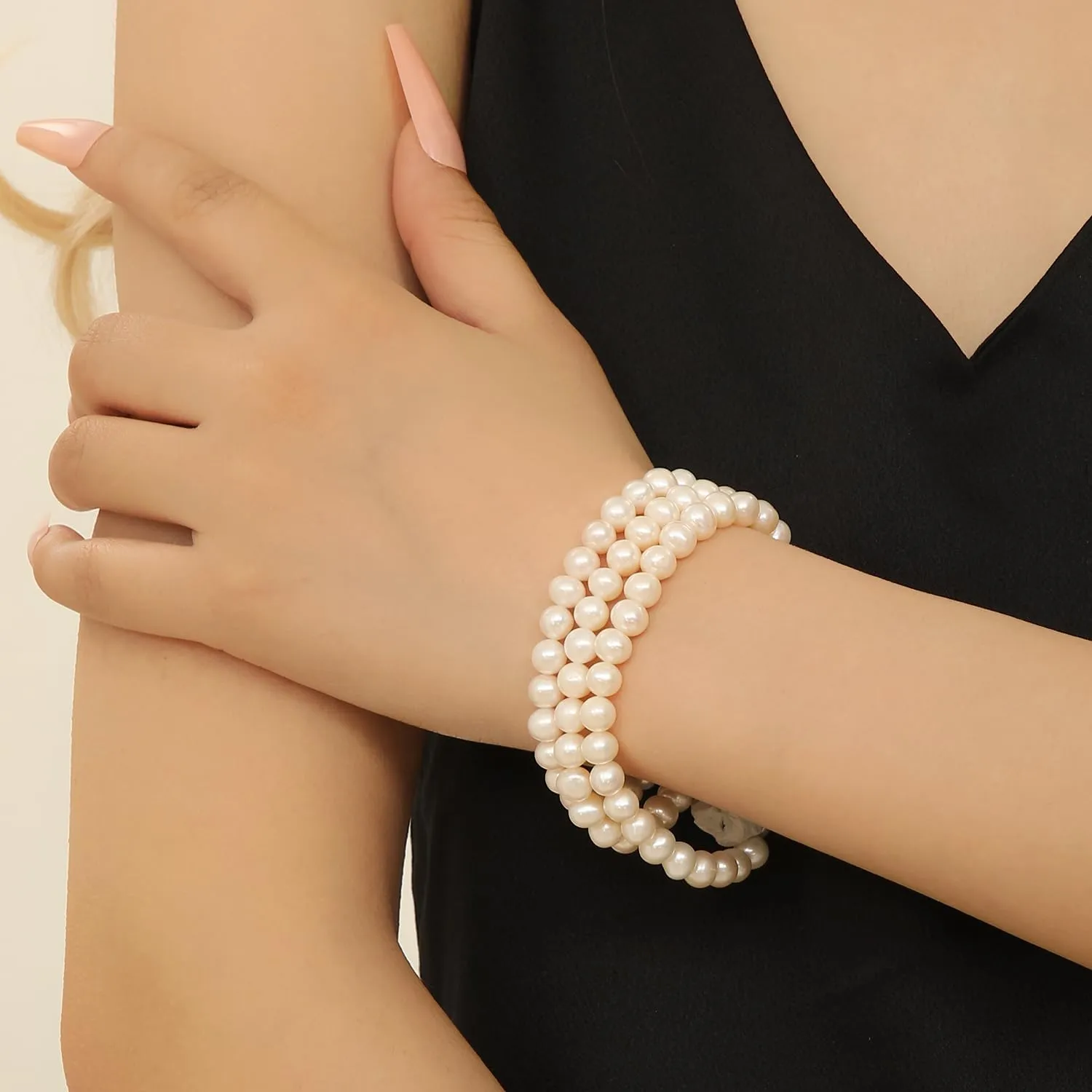 AAA  Quality Natural Freshwater Pearl Bracelet for Women | 6.5-7mm Round White Pearls with 925 Sterling Silver Lobster Buckle