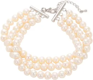 AAA  Quality Natural Freshwater Pearl Bracelet for Women | 6.5-7mm Round White Pearls with 925 Sterling Silver Lobster Buckle