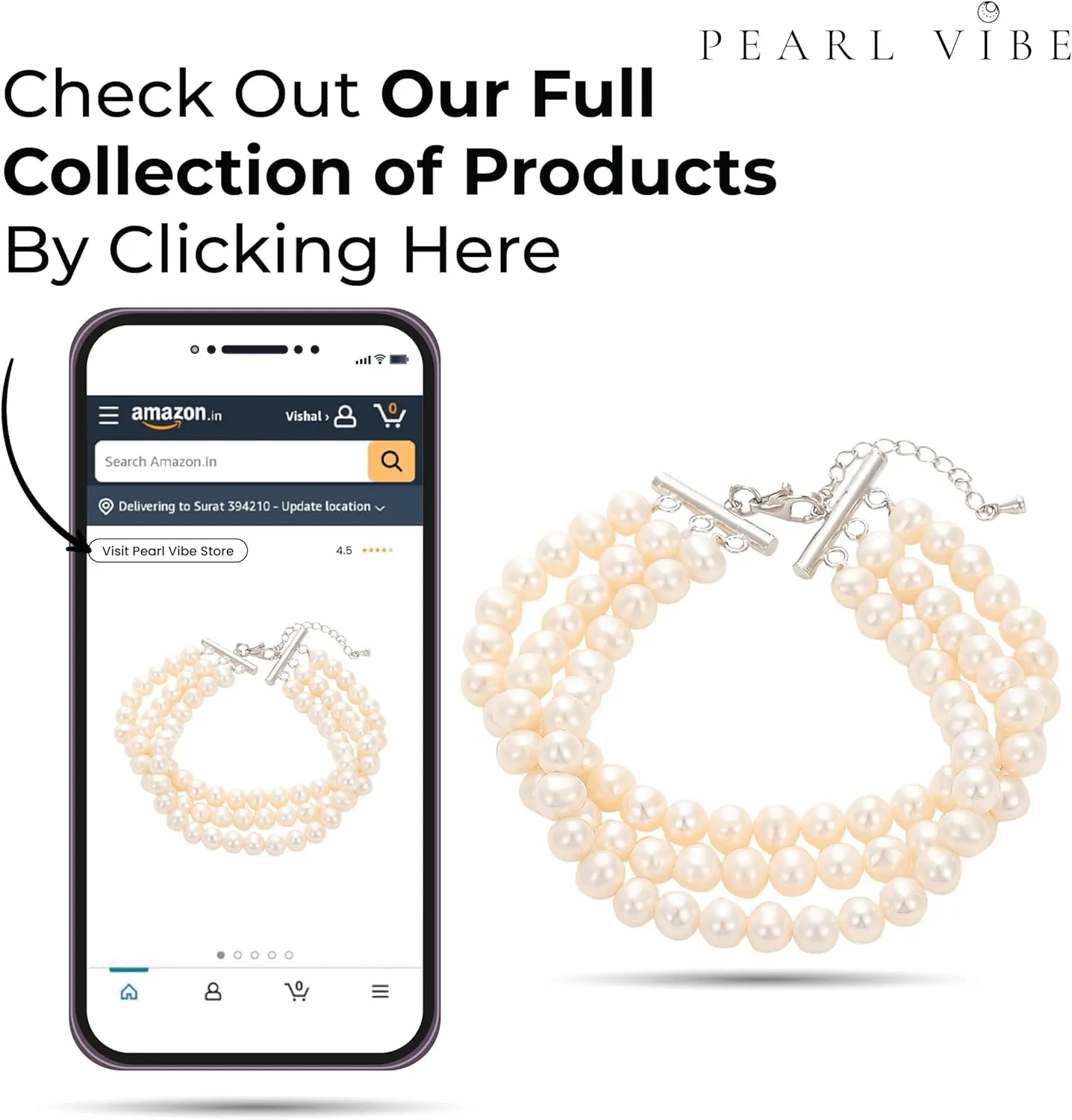AAA  Quality Natural Freshwater Pearl Bracelet for Women | 6.5-7mm Round White Pearls with 925 Sterling Silver Lobster Buckle