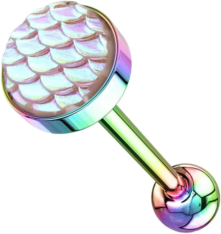 AB Effect Fish Scale Flat Top Surgical Steel Barbell Tongue Rings Rose Gold/Pink Body Unique Jewelry Delicate Design Piercing Steel Surgical For Women