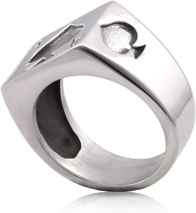 Ace of Spade Ring Biker Stainless Steel Poker Card Ring Jewelry Flawless Powerful Lucky Gift for Men Women