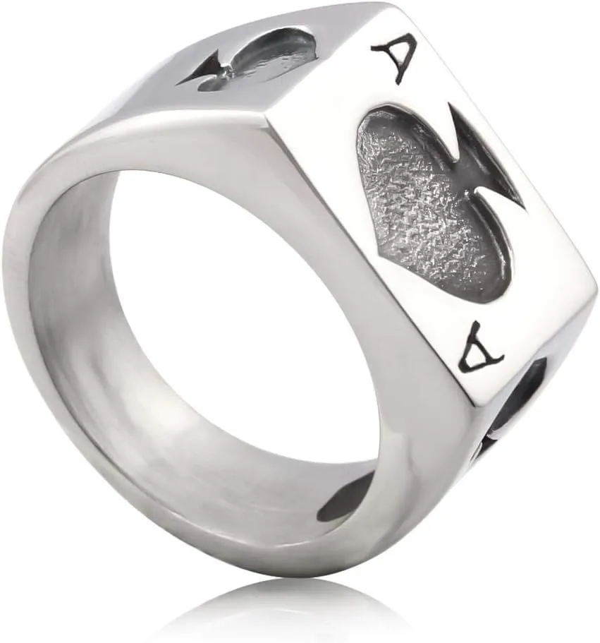 Ace of Spade Ring Biker Stainless Steel Poker Card Ring Jewelry Flawless Powerful Lucky Gift for Men Women