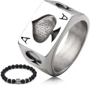 Ace of Spade Ring Biker Stainless Steel Poker Card Ring Jewelry Flawless Powerful Lucky Gift for Men Women