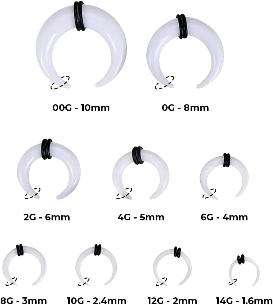 Acrylic White Septum Pincher Tapers 00G 0G 2G 4G 6G 8G 10G 12G 14G Buffalo Horseshoe Stretcher Expander Ear Gauges Nose Piercing