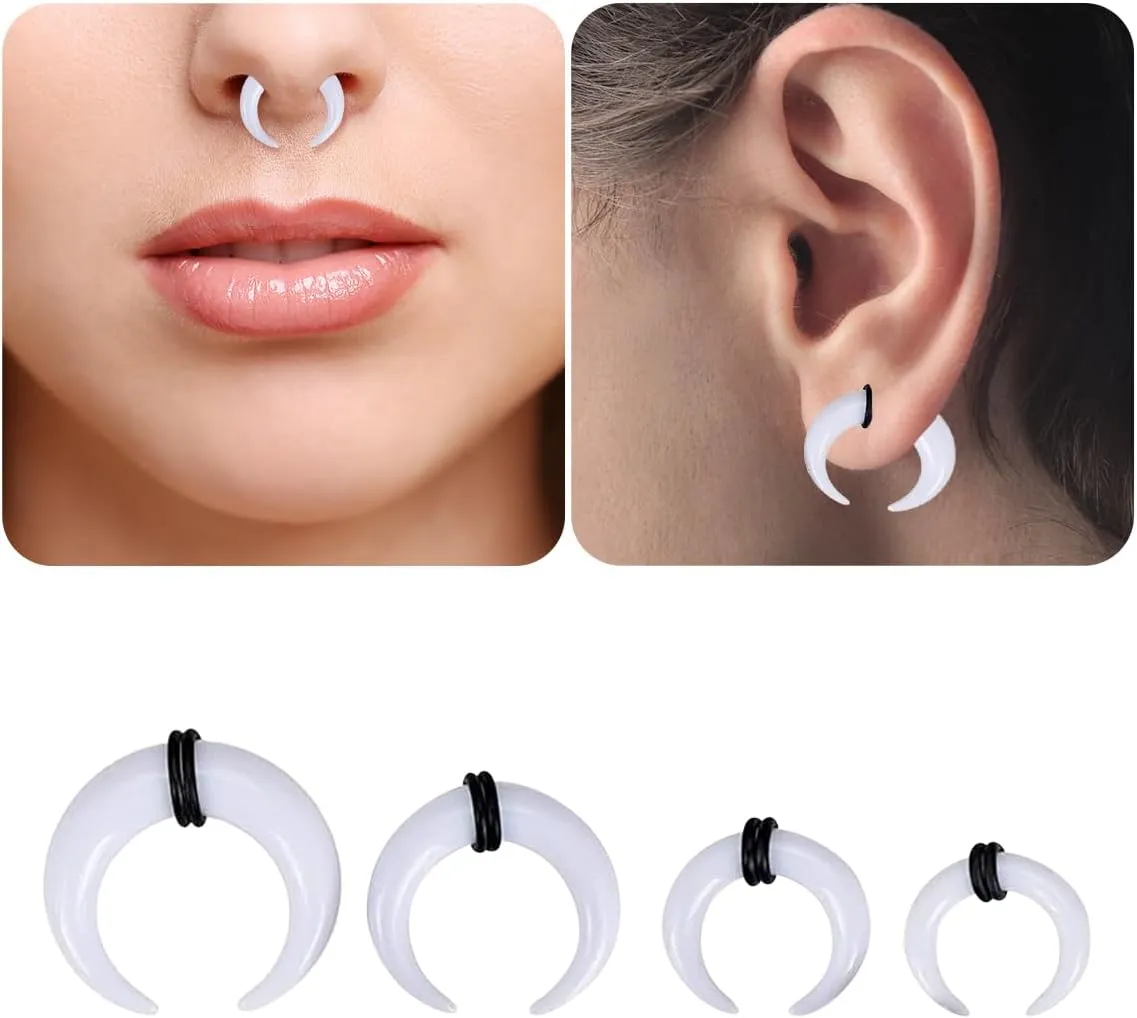 Acrylic White Septum Pincher Tapers 00G 0G 2G 4G 6G 8G 10G 12G 14G Buffalo Horseshoe Stretcher Expander Ear Gauges Nose Piercing