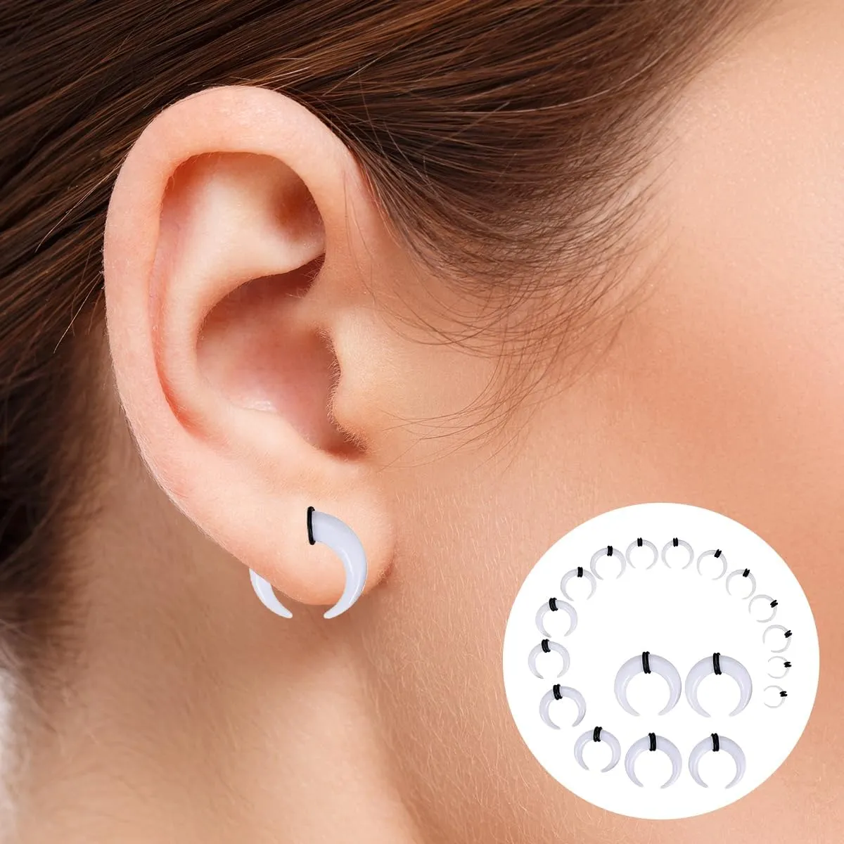 Acrylic White Septum Pincher Tapers 00G 0G 2G 4G 6G 8G 10G 12G 14G Buffalo Horseshoe Stretcher Expander Ear Gauges Nose Piercing