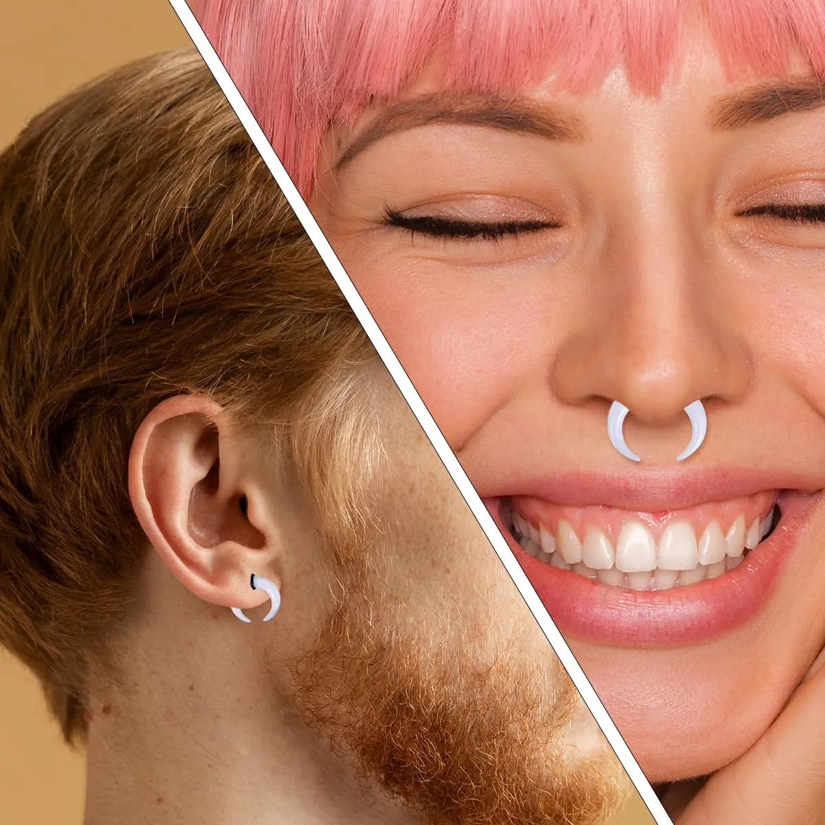 Acrylic White Septum Pincher Tapers 00G 0G 2G 4G 6G 8G 10G 12G 14G Buffalo Horseshoe Stretcher Expander Ear Gauges Nose Piercing