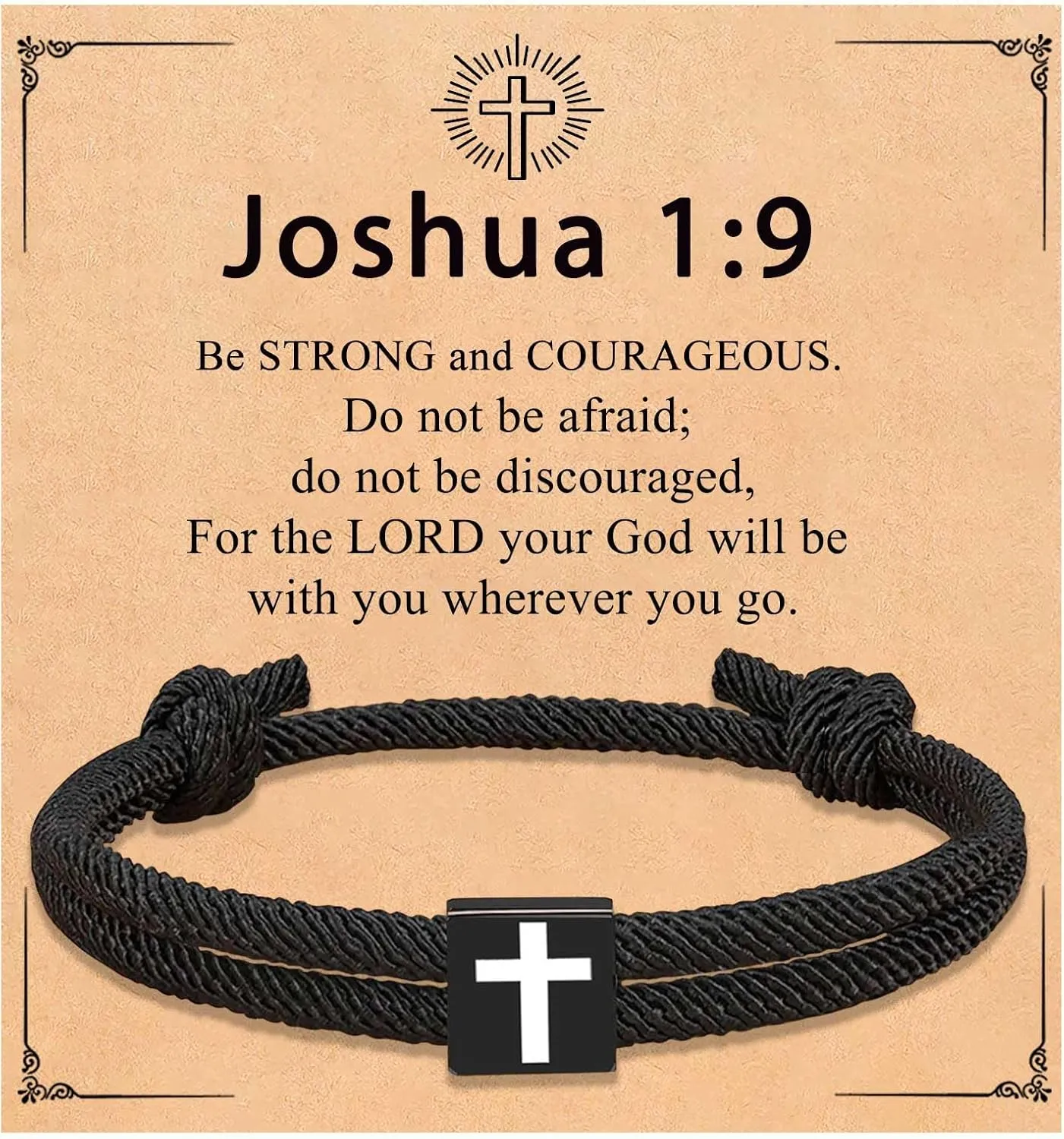 Adjustable Braided Rope Cross Bracelet for Men Boys Baptism Confirmation Graduation Christian Birthday Valentines Christmas Easter Gifts