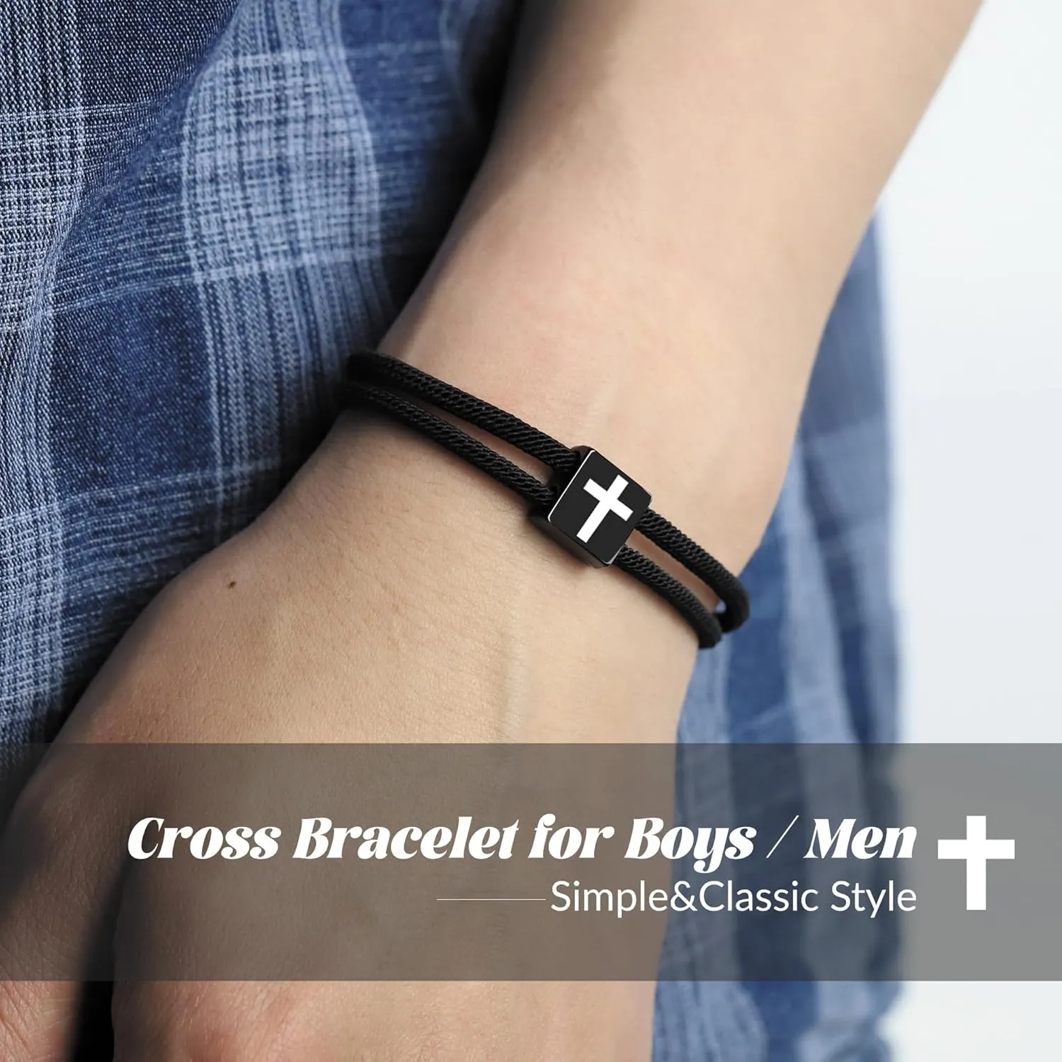 Adjustable Braided Rope Cross Bracelet for Men Boys Baptism Confirmation Graduation Christian Birthday Valentines Christmas Easter Gifts