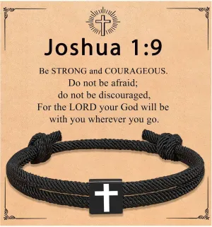 Adjustable Braided Rope Cross Bracelet for Men Boys Baptism Confirmation Graduation Christian Birthday Valentines Christmas Easter Gifts