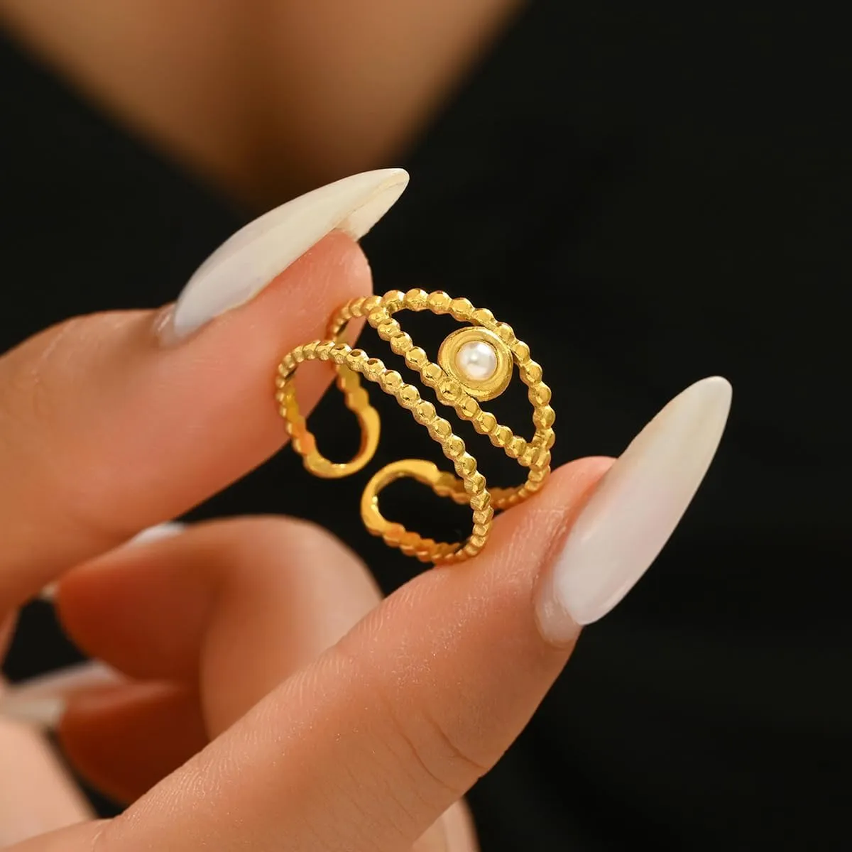 Adjustable Rings for Women 18K Gold Plated Open Rings Dainty Evil Eye Flower Chevron Stars Sun Moon Stackable Gold Ring Jewelry Gift