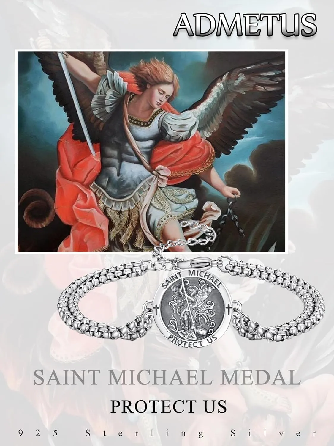 ADMETUS 925 Sterling Silver Amulet Bracelet | Patron Saint Bracelet for Men with 7" 2" Adjustable Chain